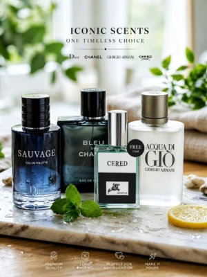 Signature Man Combo ( Dior Sauvage + Bleu De Chanel + Aqua Di Gio = 30 ML Each) + 15 ML  Creed Aventus FREE