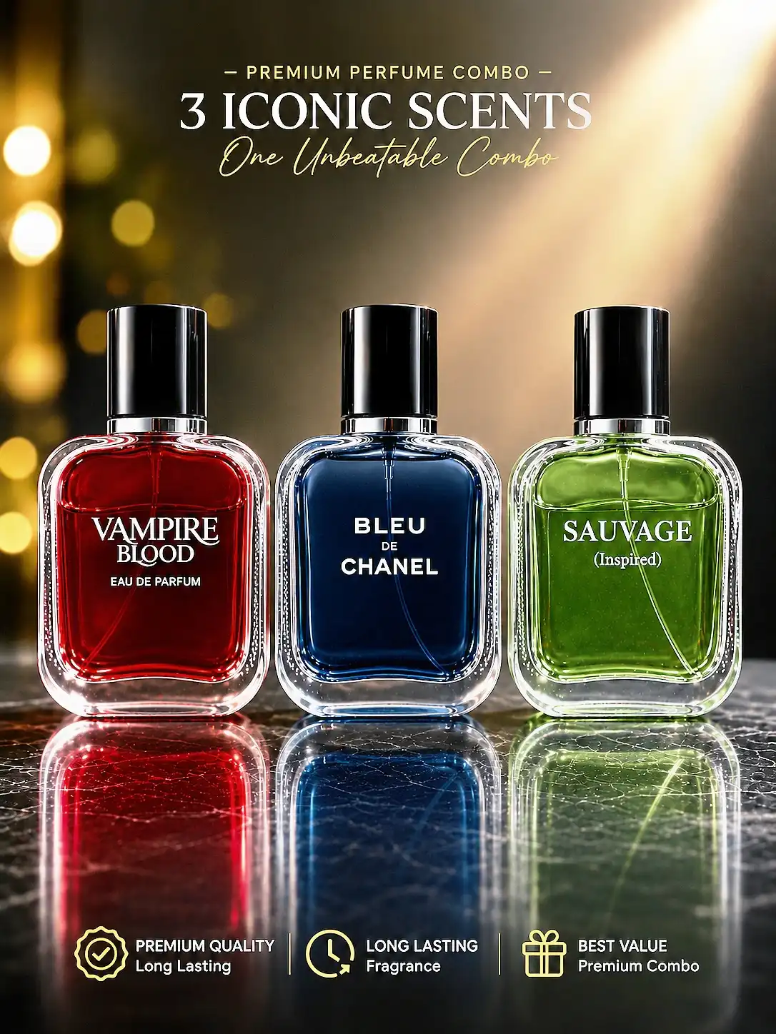 Elite Trio Combo ( Dior Sauvage + Bleu De Chanel + Vampire Blood)